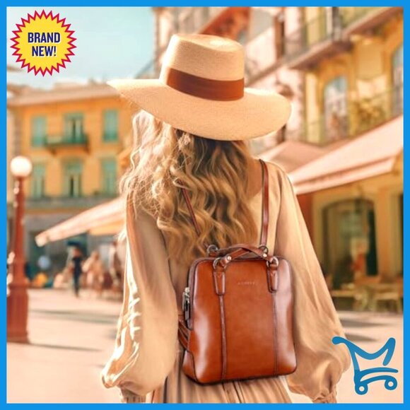 Convertible Leather Backpack Purse for Women with Adjustable Strap Lightweight main image 5